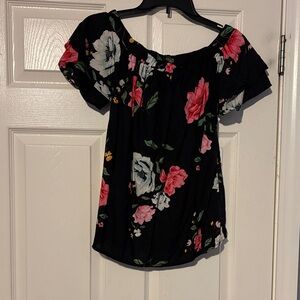 Old Navy Black Floral Off-Shoulder Blouse